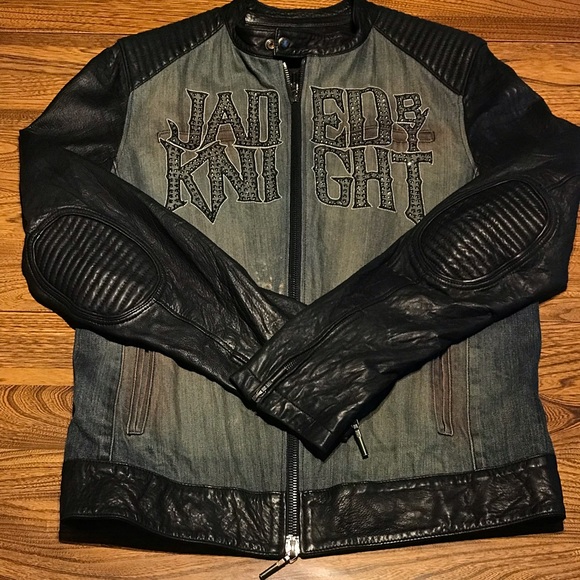 Vintage Large Jaded By Knight Lost Angels Denim Leather/Lamb Skin Moto Jacket - Picture 1 of 13